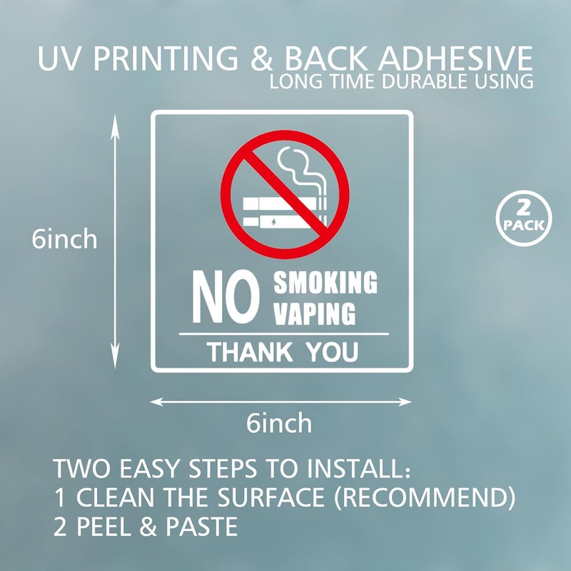 SnailGo No Smoking Sign for Business Sign 6x6 Inch No Vaping Sticker Vinyl Sign Window Door Transparent Decals 2 Pack - Image 3